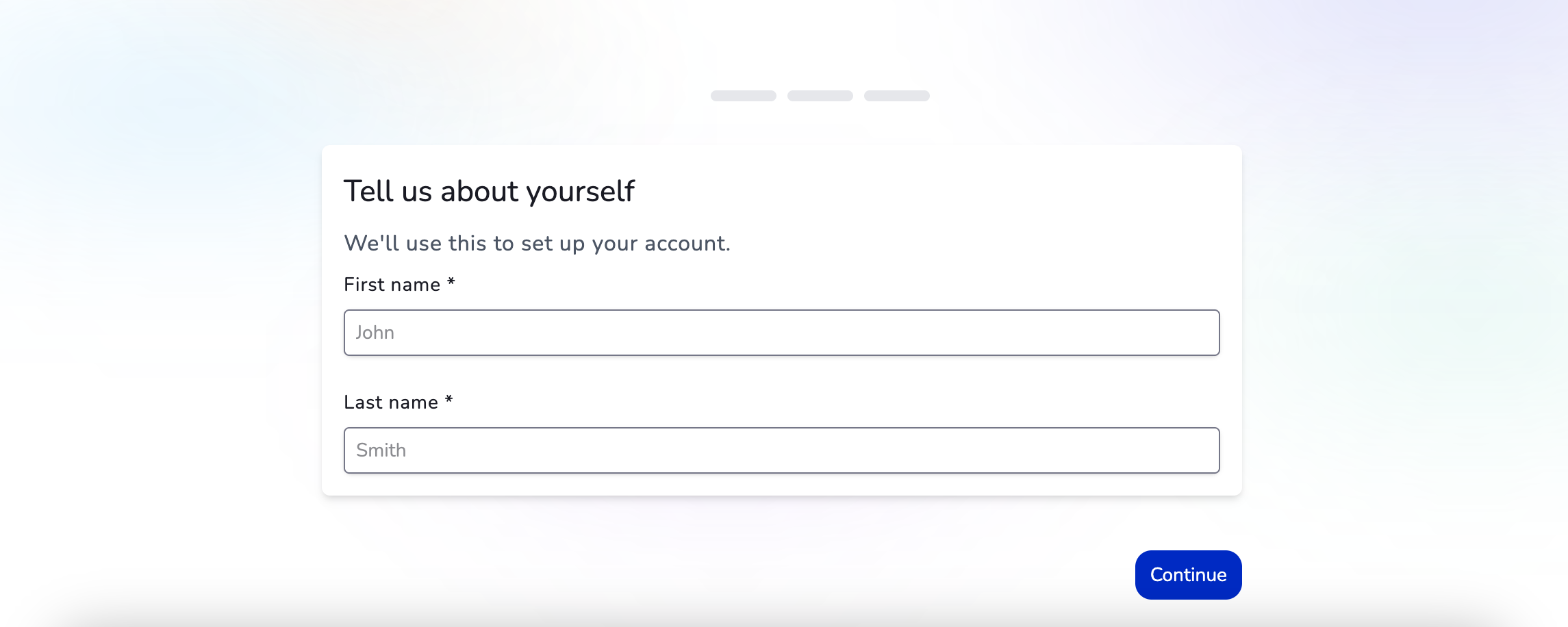 Sign-up form showing first name and last name input fields